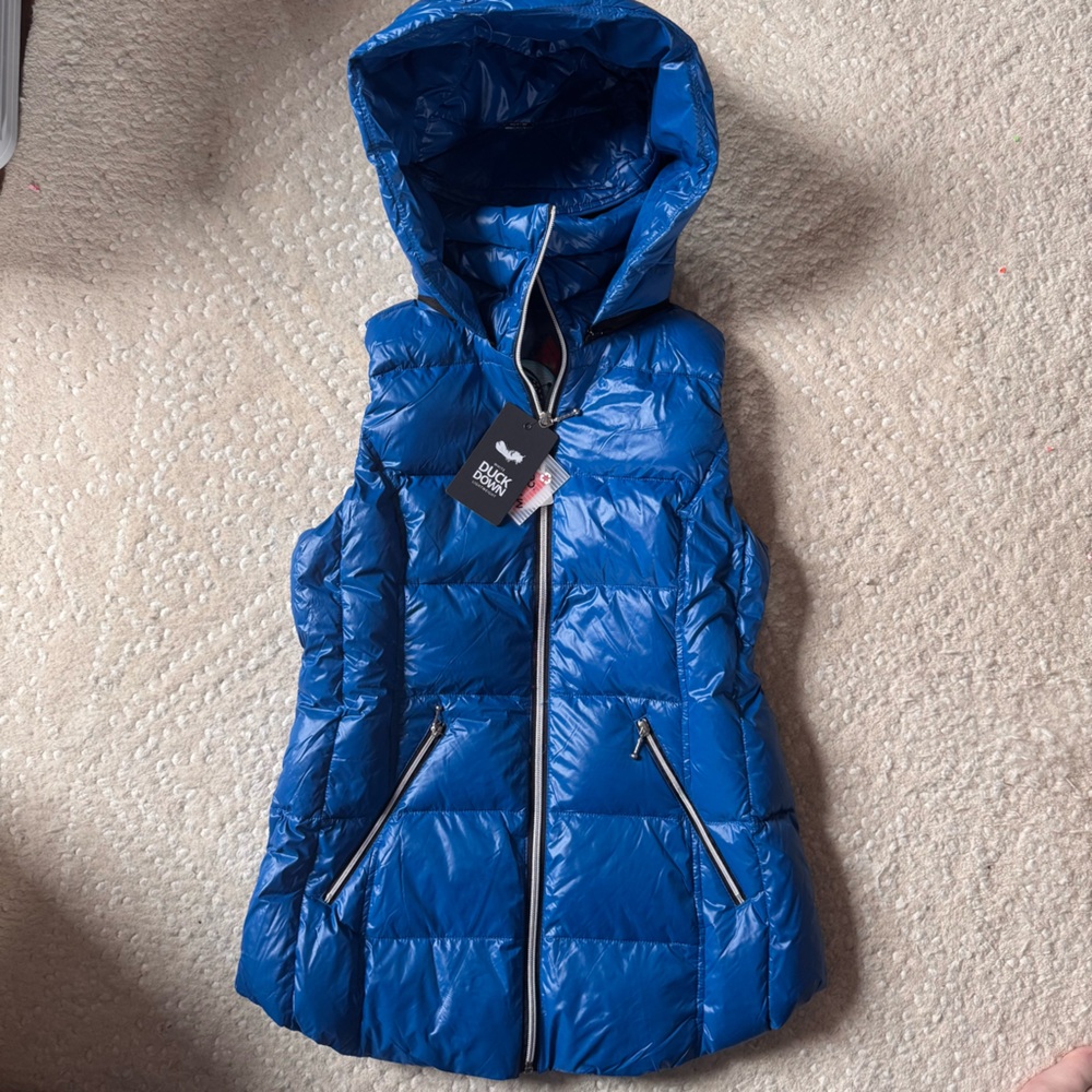 My Anorak Packable Down Puffer Vest Detachable Hood Blue NWT Women’s S